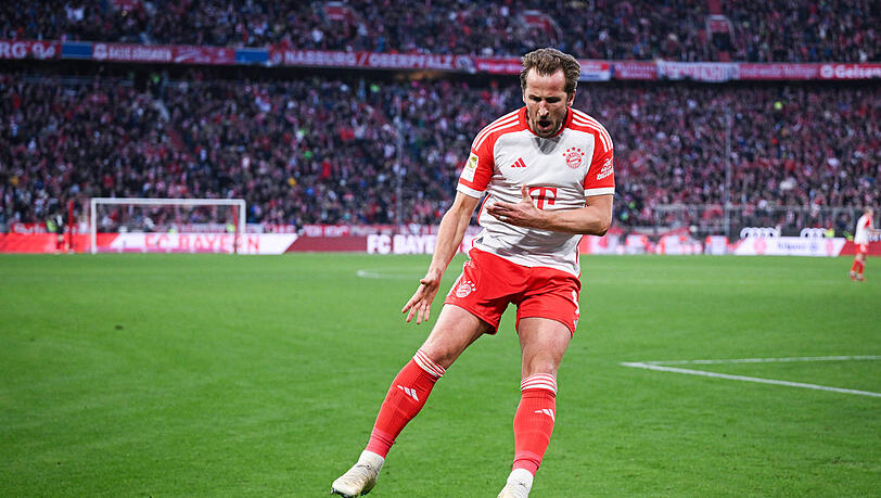 Harry Kane brachte die Bayern gegen Leipzig mit einem satten Linksschuss in Führung.