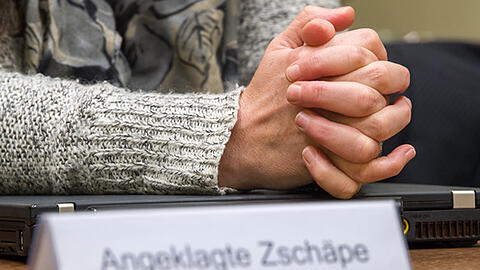 Die Angeklagte Beate Zschäpe im Gerichtssaal im Oberlandesgericht in München.