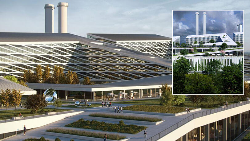 So stellt sich das Architekturbüro die neue Großmarkthalle vor. Im kleinen Bild der Blick von Sendling aus. So stellt sich das Architekturbüro die neue Großmarkthalle vor. Im kleinen Bild der Blick von Sendling aus.