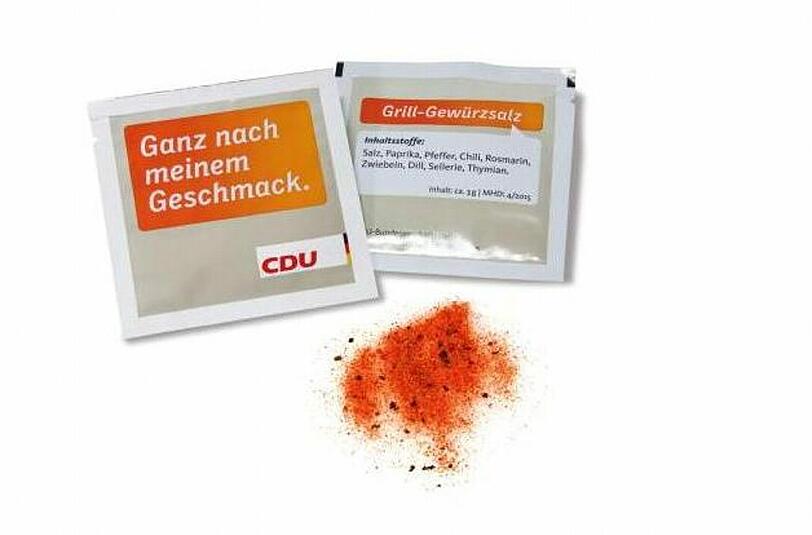 So schmeckt das Fleisch nach CDU: Ein Grillgewürz der Partei.