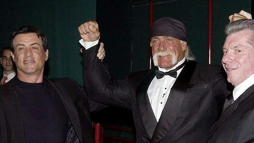 Action-Stars unter sich: Sylvester Stallone, Hulk Hogan und Vince McMahon Action-Stars unter sich: Sylvester Stallone, Hulk Hogan und Vince McMahon