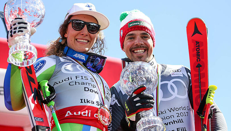 Ilka Stuhec (Slowenien) und Peter Fill (Italien). Ilka Stuhec (Slowenien) und Peter Fill (Italien).