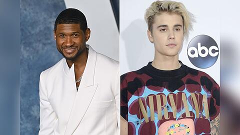 Usher (li.) wollte Justin Biebers Unterstützung auf der Bühne bei der Halbzeit-Show beim Super Bowl.
