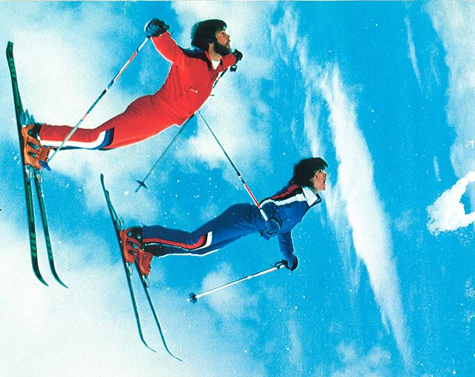 Flugszene von 1978: Fuzzy Garhammer (links) und sein Bruder Franz, Pioniere des Trickski-Fahrens.