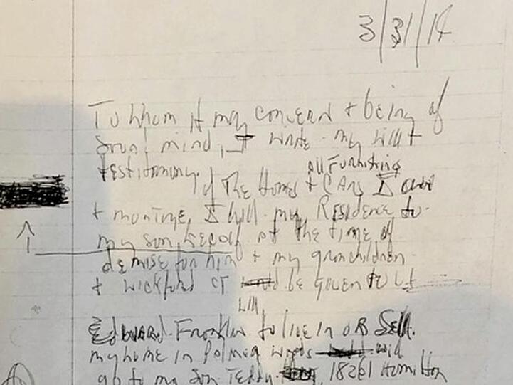 Schwer lesbar: eines der drei handschriftlichen Testamente von Aretha Franklin.
