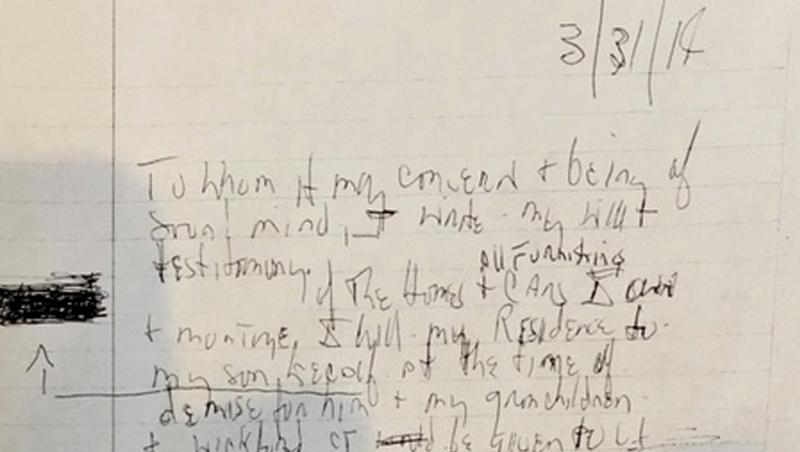 Schwer lesbar: eines der drei handschriftlichen Testamente von Aretha Franklin. Schwer lesbar: eines der drei handschriftlichen Testamente von Aretha Franklin.