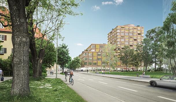Der Klinikneubau an der Schäftlarnstraße wird auch von der Isar aus sichtbar sein. Der Klinikneubau an der Schäftlarnstraße wird auch von der Isar aus sichtbar sein.