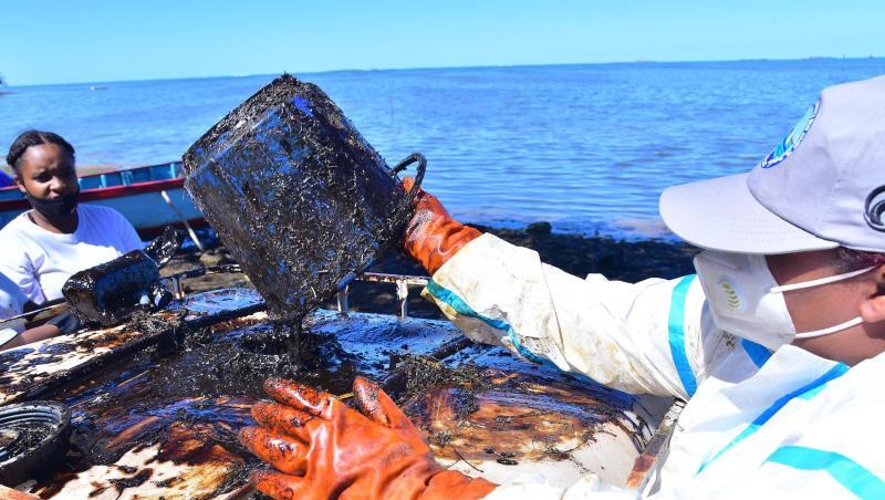 Freiwillige nehmen an einer Säuberungsaktion vor der Südostküste von Mauritius teil. Freiwillige nehmen an einer Säuberungsaktion vor der Südostküste von Mauritius teil.