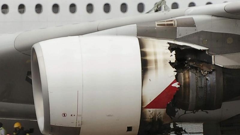 Das Triebwerk dieses A380 hat offenbar Teile verloren und ist ausgefallen Das Triebwerk dieses A380 hat offenbar Teile verloren und ist ausgefallen