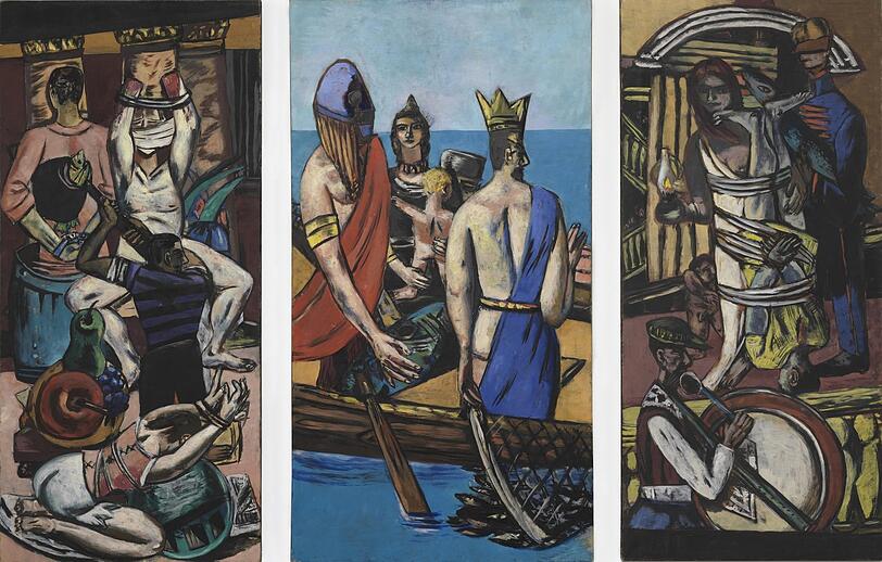 Sein erstes Triptychon "Departure" (1932-35) hat Max Beckmanns Ruhm in den USA begründet und gab der Ausstellung den Titel.
