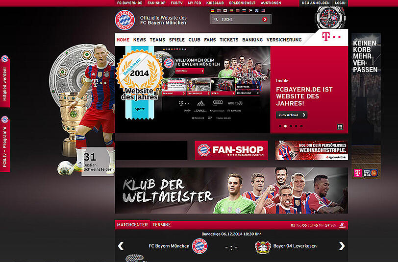 fcbayern.de wurde zur beliebtesten Webseite 2014 gewählt.