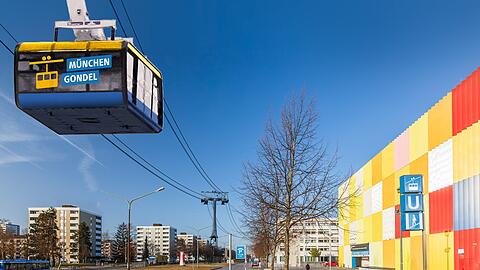 Visualisierung einer Seilbahn im Bereich Schleißheimerstraße/Dülferstraße.