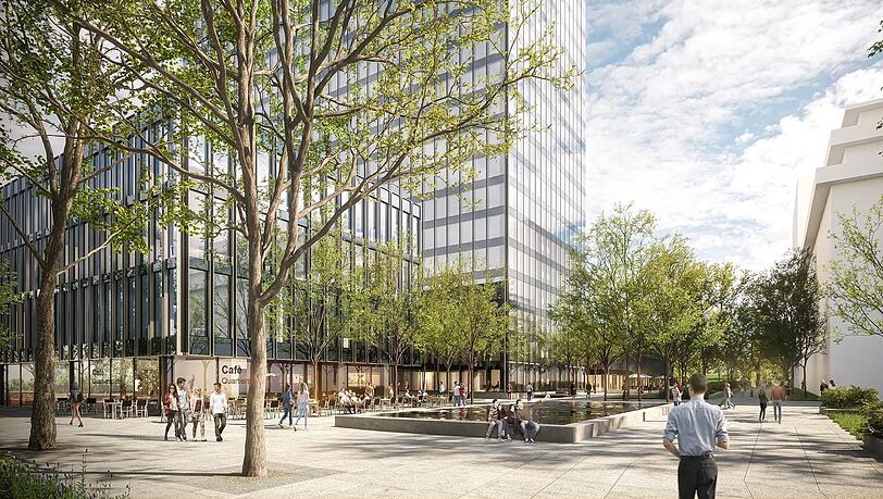 Der neue Quartiersplatz am Siemens-Hochhaus.