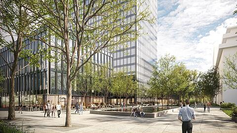 Der neue Quartiersplatz am Siemens-Hochhaus.