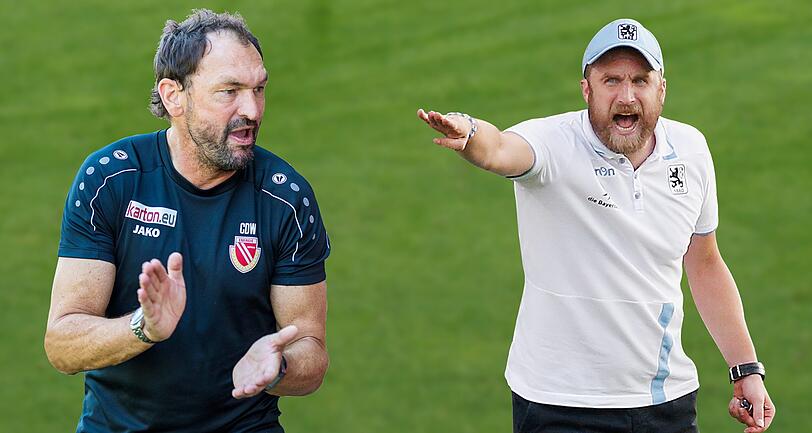 Claus-Dieter Wollitz, Trainer von Energie Cottbus und Daniel Bierofka, Trainer des TSV 1860, treffen am Freitag aufeinander.