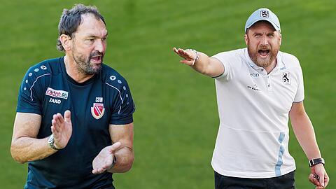 Claus-Dieter Wollitz, Trainer von Energie Cottbus und Daniel Bierofka, Trainer des TSV 1860, treffen am Freitag aufeinander.