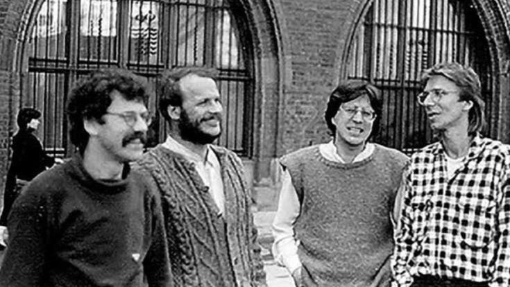 1986 (v.l.): die grünen Stadträte Thomas Ködelpeter, Georg Welsch (später Kommunalreferent) und Bernd Schreyer &ndash; mit Mitarbeiter Sigi Benker.
