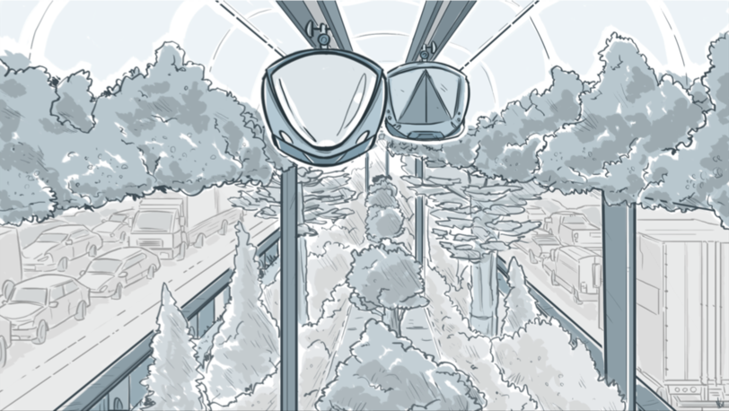 Angeblich der Schlüssel zur Lösung all unserer Verkehrsprobleme: So könnte die Gondelbahn einmal aussehen. Hier eine Studie für den Mittleren Ring.