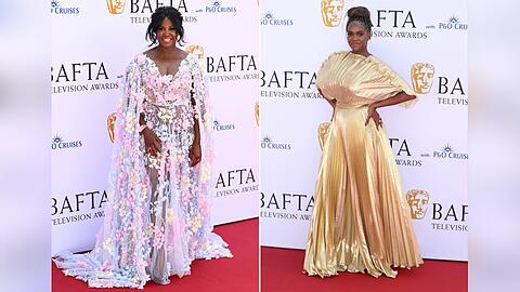 Motsi (links) und Oti Mabuse waren bei den BAFTA TV Awards in London in ihren Roben ein beliebtes Motiv für die Fotografen.