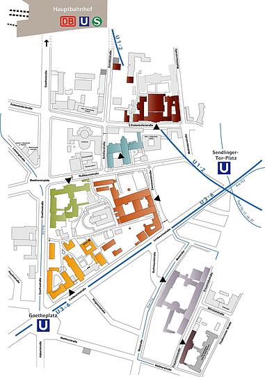 Der Lageplan für die Münchner Innenstadtkliniken heute.