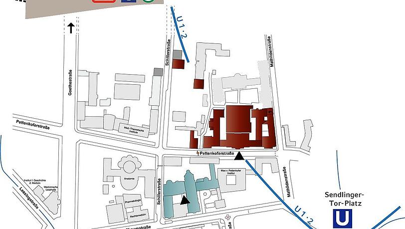 Der Lageplan für die Münchner Innenstadtkliniken heute. Der Lageplan für die Münchner Innenstadtkliniken heute.