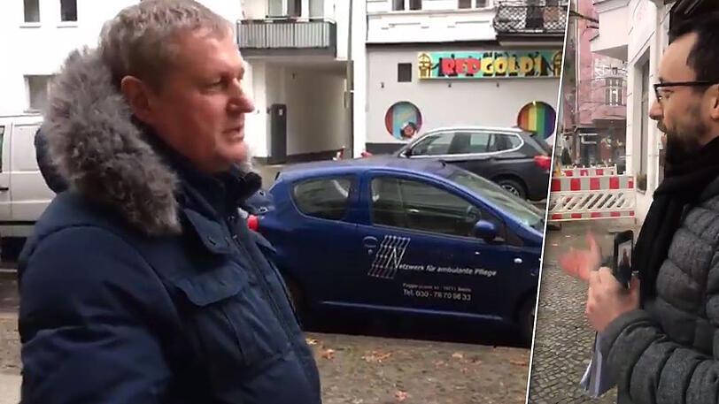 Links im Bild der Juden-Hasser, rechts der Betreiber des israelischen Restaurants in Berlin.