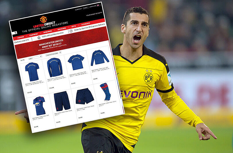 War für kurze Zeit am Donnerstagabend im Manchester United-Fanshop zu haben: Das Trikot von Dortmunds Henrich Mchitarjan.