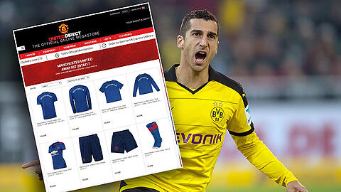 War für kurze Zeit am Donnerstagabend im Manchester United-Fanshop zu haben: Das Trikot von Dortmunds Henrich Mchitarjan.