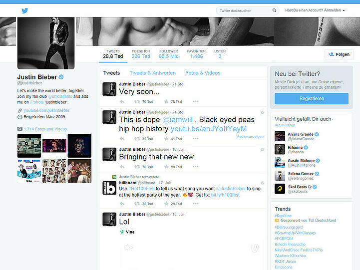 Auch Justin Biebers Twitter-Timeline wirkt nun eher schmucklos