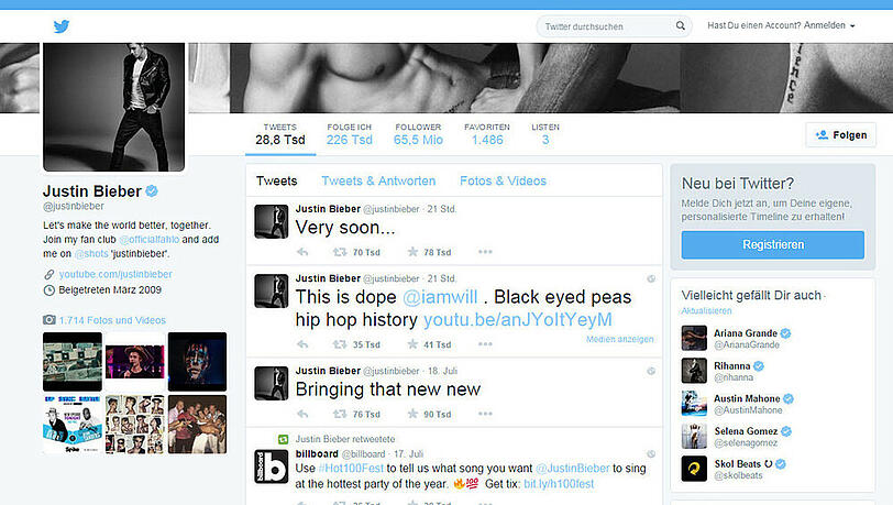 Auch Justin Biebers Twitter-Timeline wirkt nun eher schmucklos Auch Justin Biebers Twitter-Timeline wirkt nun eher schmucklos