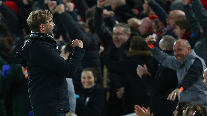 Jürgen Klopp, Trainer vom FC Liverpool, jubelt über einen Treffer seines Teams.