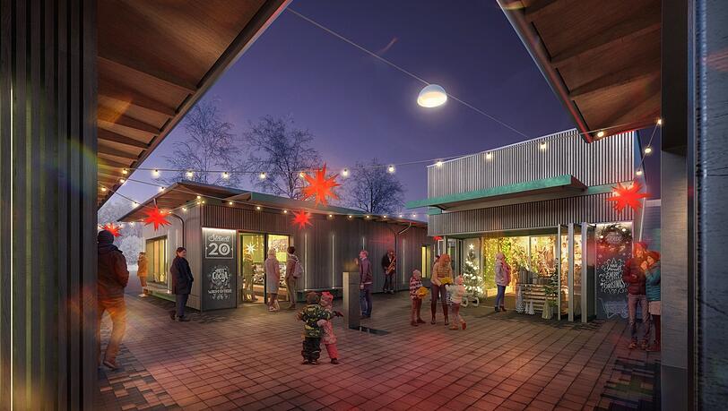 Advent 2024: So könnte der Elisabethmarkt kommendes Jahr in der Weihnachtszeit ausschauen, wenn die neuen Häusl stimmungsvoll beleuchtet sind.