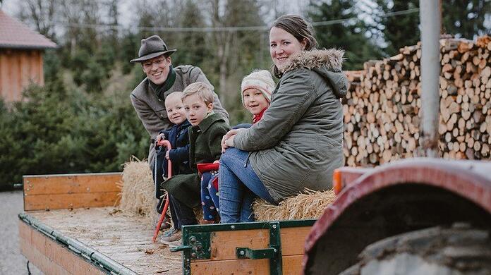 In Unterweikertshofen kommt der Traktor, um den abgesägten Baum zu holen.
