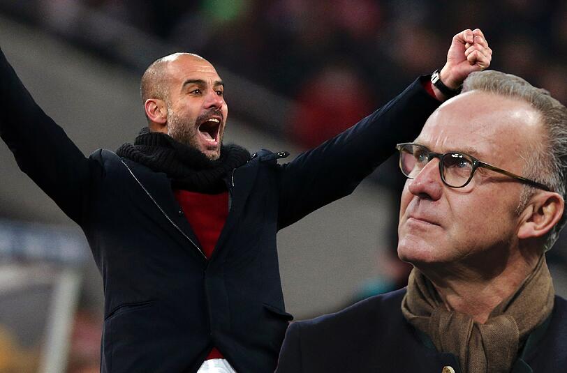 Pep Guardiola (l.) will erst im Sommer über eine mögliche Vertragsverhandlung reden