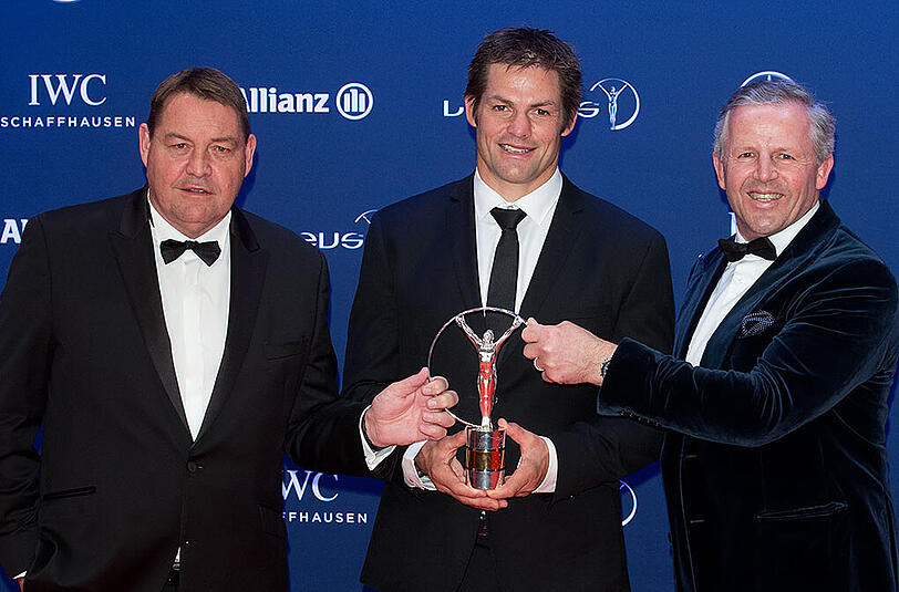 Rugby-Trainer Steve Hansen, Rugby-Spieler Richie McCaw und Rugby-Legende Sean Fitzpatrick (v.l.)