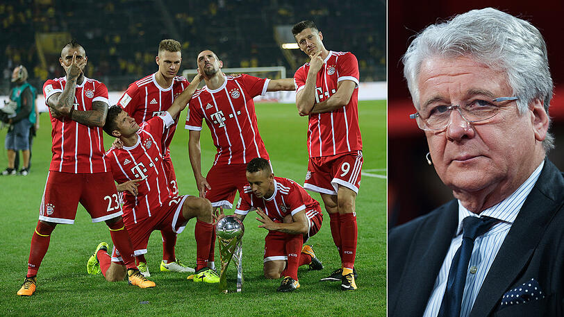 Ganz cool zum ersten Titelchen der Saison: Die Bayern-Profis Arturo Vidal, Thomas Müller, Joshua Kimmich, Franck Ribéry und Robert Lewandowski (von links) mit dem Supercup. Fußballexperte Marcel Reif glaubt, dass sich da vieles noch "zurechtruckeln" muss.