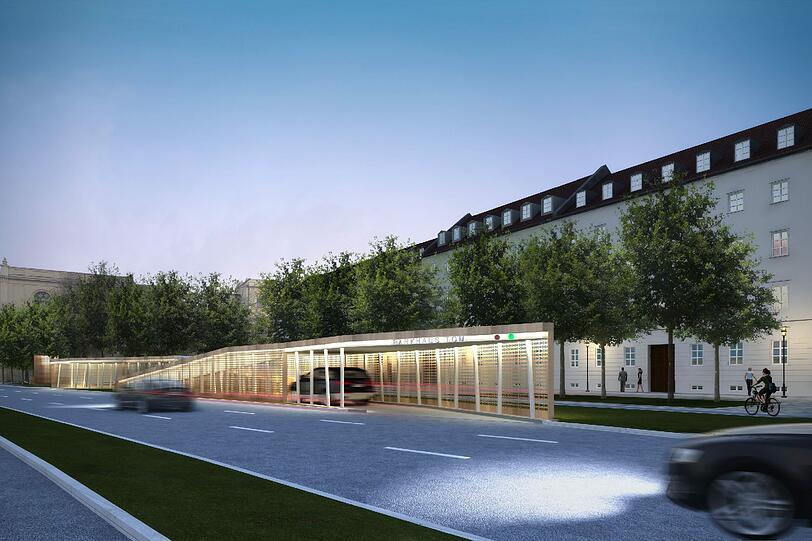 Das ist sie, die Einfahrt in die neue Tiefgarage am Thomas-wimmer-Ring.