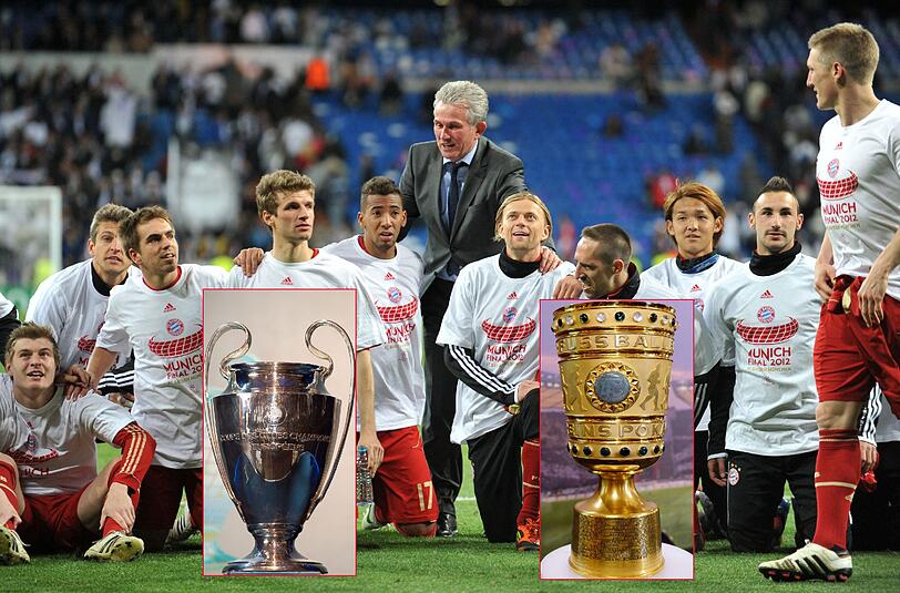 Feiern - für den Moment. Die Bayern um Trainer Jupp Heynckes freuen sich über den Sieg gegen Madrid.
