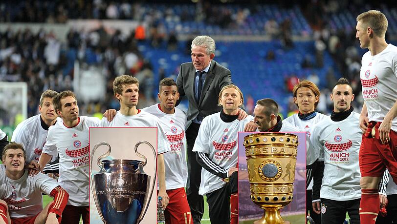 Feiern - für den Moment. Die Bayern um Trainer Jupp Heynckes freuen sich über den Sieg gegen Madrid. Feiern - für den Moment. Die Bayern um Trainer Jupp Heynckes freuen sich über den Sieg gegen Madrid.