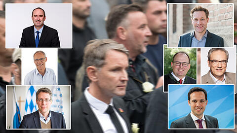 Chemnitz: Björn Höcke (l.), Vorsitzender der AfD-Fraktion im Thüringer Landtag und Lutz Bachmann (r.), Vorsitzender von Pegida e.V., laufen am Samstag Seite an Seite durch Chemnitz.