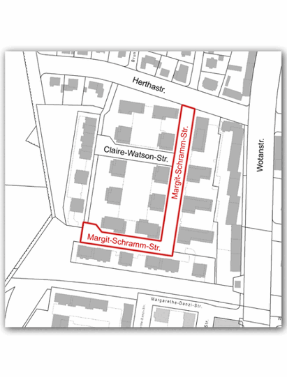 Hier verläuft die Margit-Schramm-Straße.