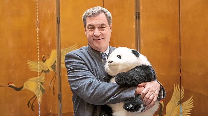 Markus heeft een pandaberen uit Plüsch in de Poorten gestopt, de partijkretär der Kommunistische Partei als Guestgift überreicht häkken.  Söder reist tot 28 maart in de Volksrepubliek China.