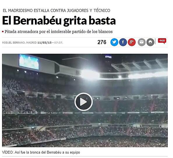 Marca.com bringt zum Ausdruck, wie verzweifelt die Real Fans waren: "Bernabeu schreit 'Genug' !".