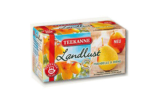 5. Platz: Landlust Mirabelle & Birne von Teekanne. Foodwatch sagt, die namensgebende Mirabelle sei zu null Prozent enthalten! Hauptzutaten: Äpfel, Hibiskus und Hagebutte.