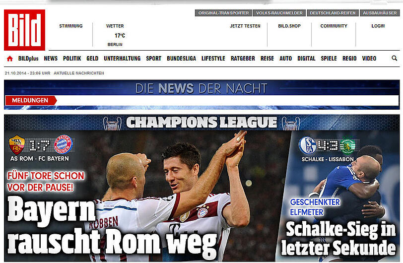 "Bayern rauscht Rom weg" titelt die Bild-Zeitung
