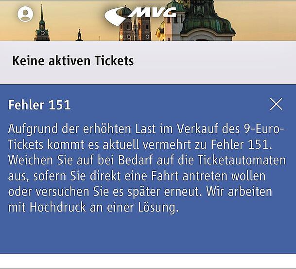 Fehler 151 Kein 9EuroTicket in der MVGApp Abendzeitung München