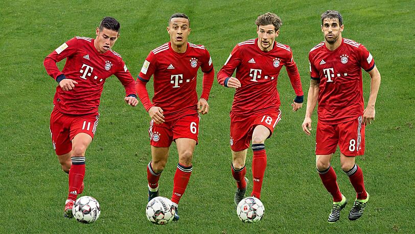 Bayerns Kandidaten fürs Mittelfeldzentrum (v.l.): James, Thiago, Goretzka, Martínez. Bayerns Kandidaten fürs Mittelfeldzentrum (v.l.): James, Thiago, Goretzka, Martínez.