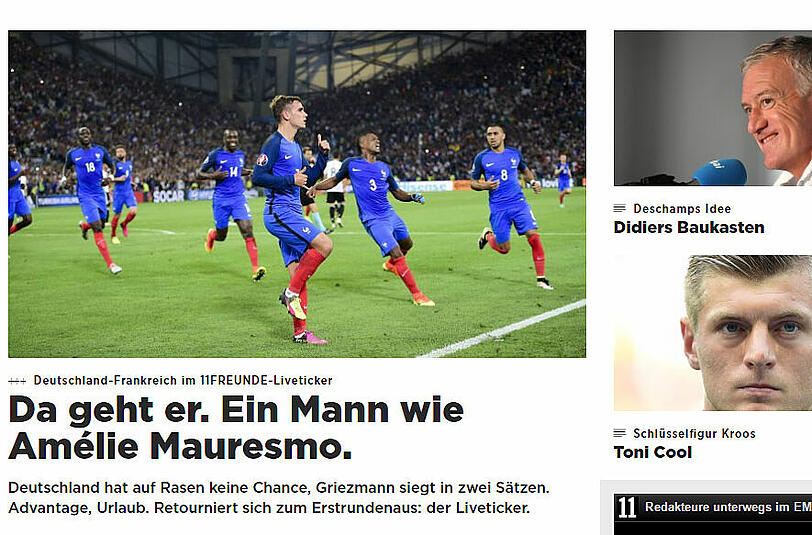 11Freunde: Fußball trifft Tennis: Griezmann tänzelt wie die französische Tennislegende Amélie Mauresmo und besiegt Deutschland in zwei Sätzen.