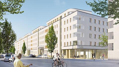 Die Visualisierung zeigt, wie die zukünftigen Wohnhäuser entlang der Plinganserstraße einmal aussehen sollen.