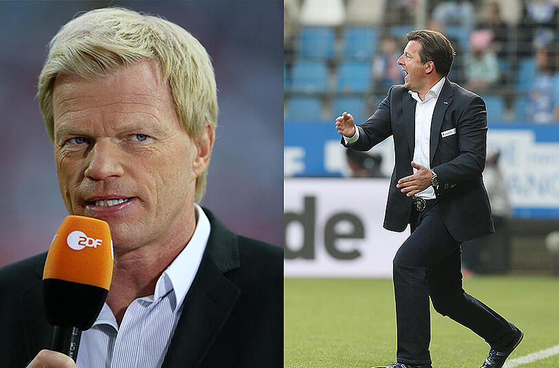 Unterstützte den früheren Europameister und jetzigen TV-Experten Oliver Kahn (l.) bei seinen Taktikanalysen: der neue 1860-Trainer Kosta Runjaic.